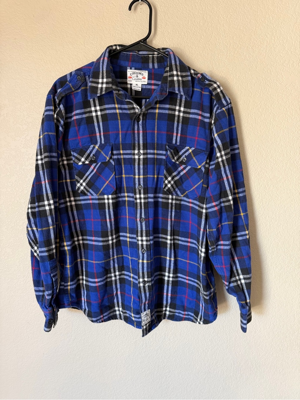 Crooks & Castles Blue Plaid Flannel Button Up Shirt Men’s XL